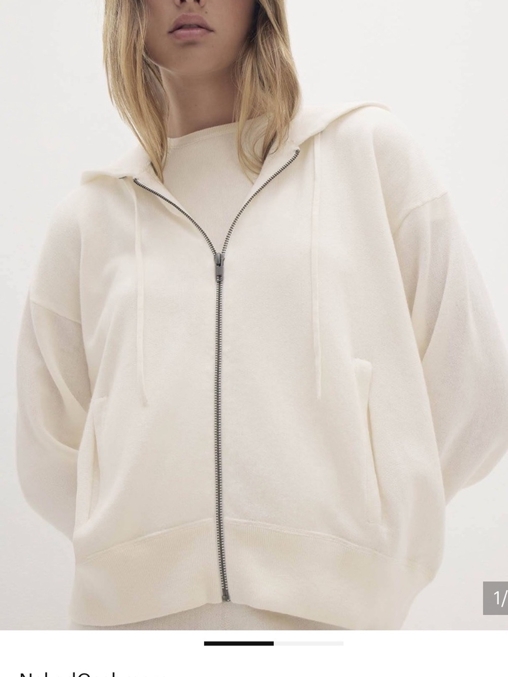 NakedCashmere Ivory Full-Zip Hooded Cashmere Sweatshirt